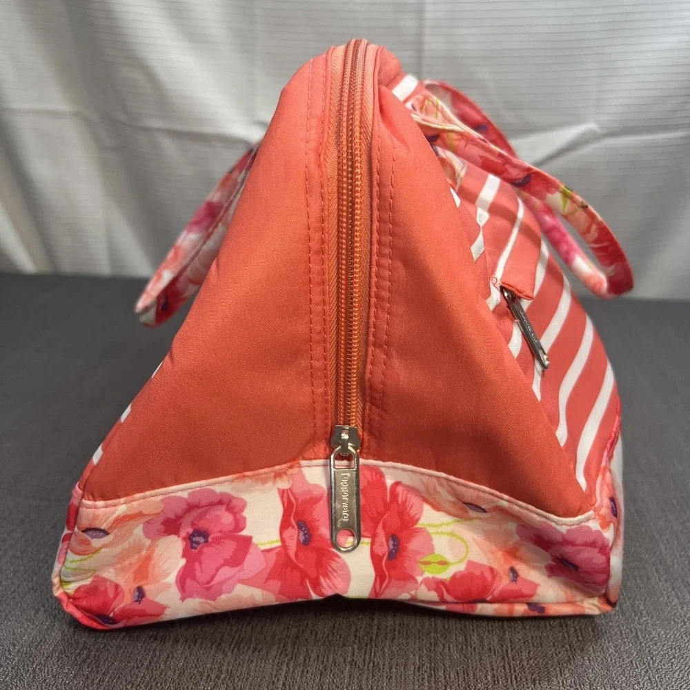 Tupperware Peach/Pink Floral Lunch Insulated Tote Bag with Soup Sandwich & Cup